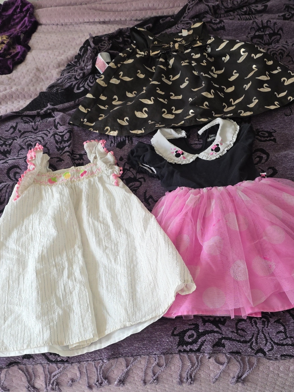 Disney MM, Black Swan-Print DRESS , White Sundress 3 Total Bundle